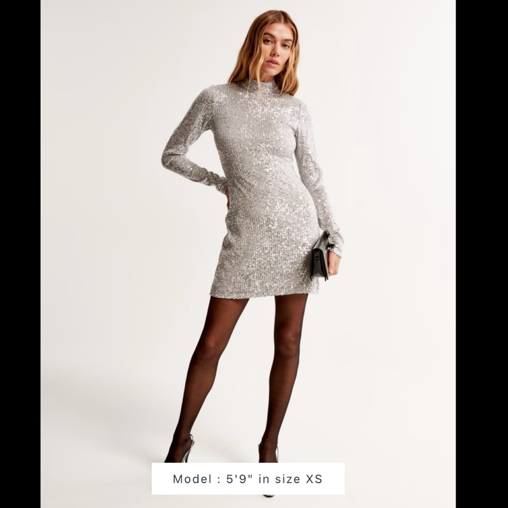ABERCROMBIE & FITCH Long-Sleeve Sequin Mockneck TALL Mini Dress